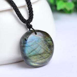 Wholesale Natural Raw Moonstone Labradorite Pendant Necklace Blue Moonlight Flash Stone <b>Braided</b> Rope Necklace - Product Image 4