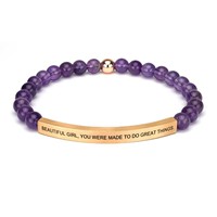 Bracelet en pierres naturelles, perles de 6 mm en pierre zèbre rose, entretoise dorée, tube en acier inoxydable, cadeau de Pâques gravé pour femme