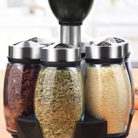 Ensemble de supports rotatifs pour épices OEM ODM personnalisés, avec bocaux en verre de qualité alimentaire, outils durables pour herbes et épices, salières et poivrières pour la cuisine