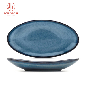 Ensemble d'assiettes ovales en céramique bleue <span class=keywords><strong>Vaisselle</strong></span> polyvalente pour le <span class=keywords><strong>service</strong></span> de fruits de mer de restaurant, plats d'apéritif à la maison, événements de restauration - Product Image 5