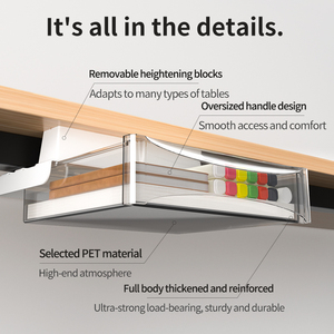 Zelfklevende lade onder het bureau, bevestigbare opbergorganizer onder het bureau, verborgen uitschuifbare lade voor kantoor, huis, kast, schrijfwaren - Product Image 2