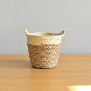 Panier à plantes en jonc de mer tressé 20-35L, panier de rangement rond sur pied pour intérieur - Product Image 4