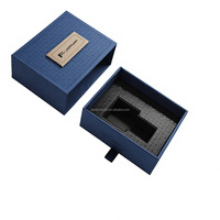 Caja de Cartón Personalizada con Cajón Deslizante Azul Oscuro, Ecológica y Reciclable, con Forro de Esponja y Relieve, para Muestra de Perfume Individual para Hombre