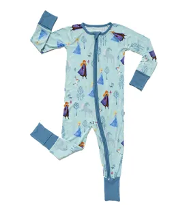 Toptan bebek uzun kollu tulum kar beyaz baskı bambu fermuar bebek pijama romper