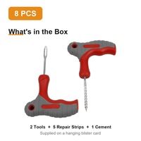 CHONGTENG 8-Piece Tire Repair Kit Merah/Abu-abu TPR Grip Spiral Rasp Split Eye Needle dengan Lima Strip Perbaikan untuk Mobil Sepeda Listrik