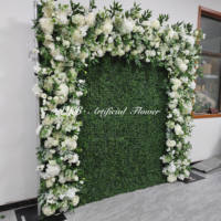 Bumi hari acara dekorasi bunga dinding bunga tema hijau 8 * 8ft latar belakang tanaman buatan High End sutra putih mawar desain lengkungan