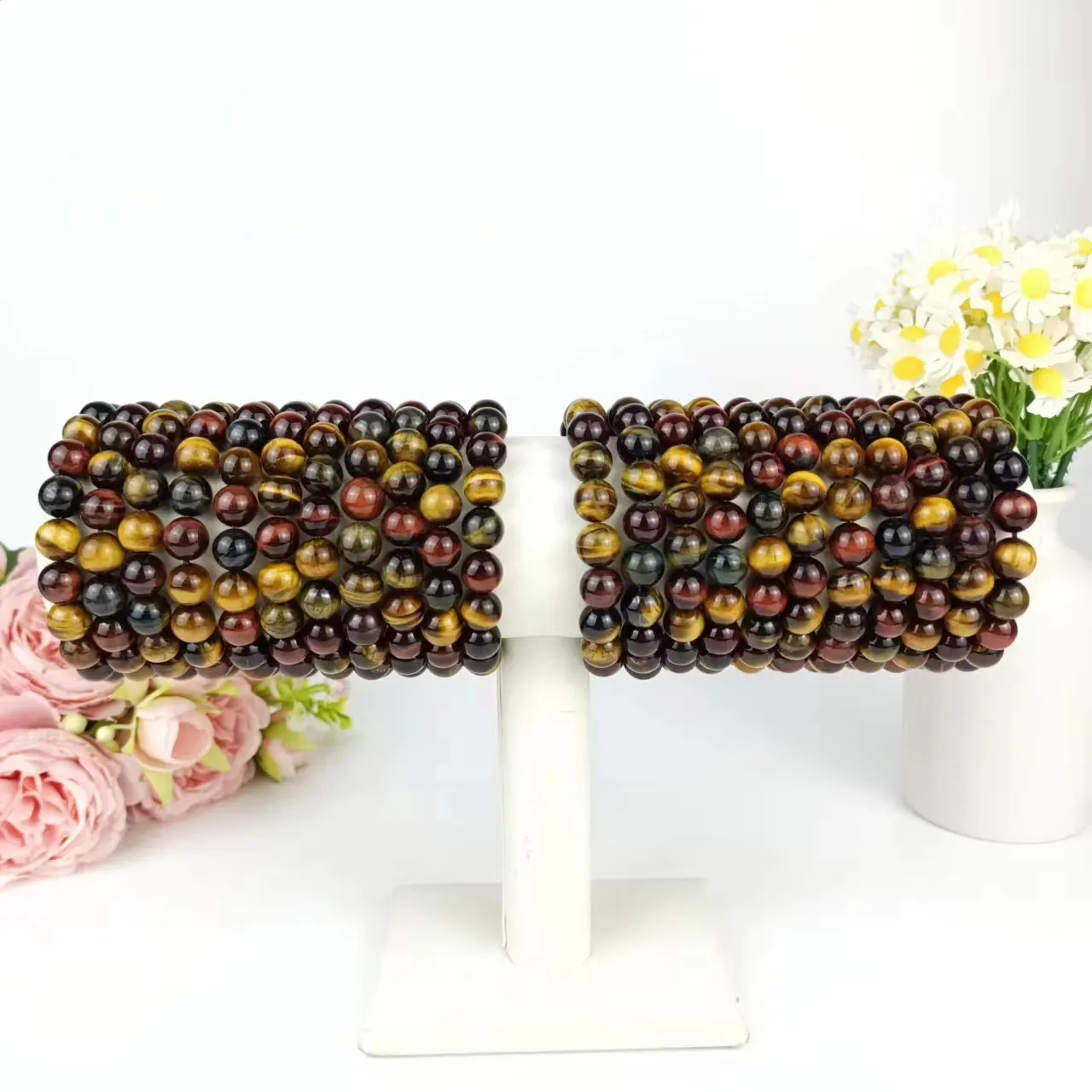 Bracelet Semi-Precious Stone 10mm Three Color Tiger Eye Stone For Girlfriend Wife Gift