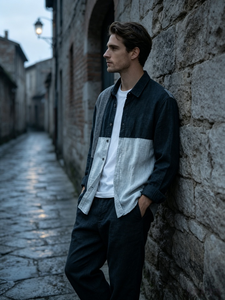 <span class=keywords><strong>Camicia</strong></span> da <span class=keywords><strong>Uomo</strong></span> 100% Lino con Blocchi di Colore e Patchwork, Colletto Rovesciato, Vestibilità Ampia, Traspirante, Casual, per Uso Quotidiano, Personalizzabile con Logo OEM ODM - Product Image 6