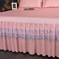 Ensemble de couvre-lits détachables élastiques en dentelle de soie glacée de style coréen avec broderie en mélange de lin rose uni