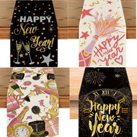 Nouveau chemin de table de Noël noir et or, en lin, pour la décoration de la maison et des fêtes, cuisine