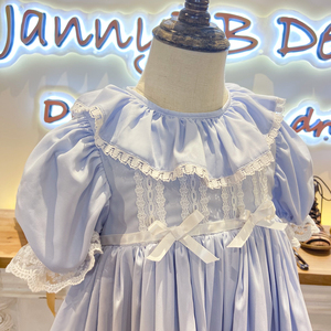 Nuevo modelo al por mayor 100% poliéster satén puff manga boutique vintage <span class=keywords><strong>moda</strong></span> niños reliquia vestidos para niñas - Product Image 5