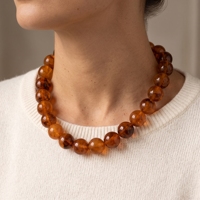 Collier en perles acryliques, couleurs d'automne, perles rondes, fermoir à griffe de homard plaqué or, bijoux cadeau pour femmes