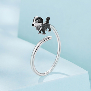 Bague ouverte ajustable en argent sterling 925 avec motif Border Collie et émail noir, pour femmes, adolescentes, amoureuses des animaux, cadeau de bijoux mignon SCR1165 - Product Image 2