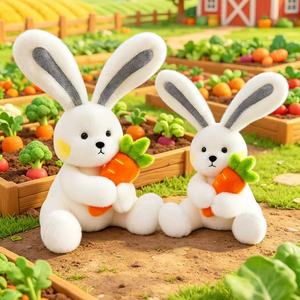 Vente en gros d'usine : Lapin en peluche blanc doux avec <span class=keywords><strong>carotte</strong></span> jaune, cadeau OEM personnalisé pour Pâques et anniversaire d'enfants - Product Image 2
