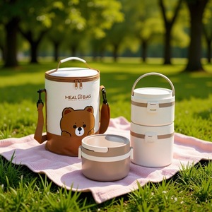 304 Stainless Steel Insulated <b>Lunch</b> <b>Box</b> Cylinder Sealed Lid Large Capacity Portable Bento <b>Box</b> For Students Workers Takeaway - Product Image 2