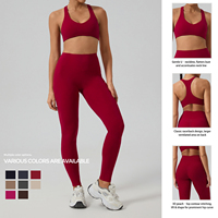 Set Pakaian Olahraga Wanita 2-Potong Bahan Bernapas, Bra Olahraga Kerah Bulat dengan Racerback & Legging High-Waist Pembentuk Tubuh