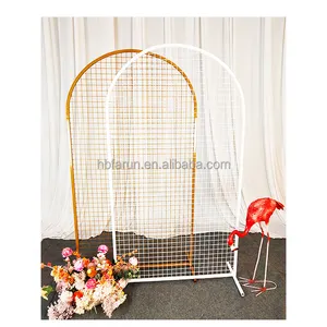 Factory wholesale round backdrop flower arch frame charming grid background for wedding birthday decoration