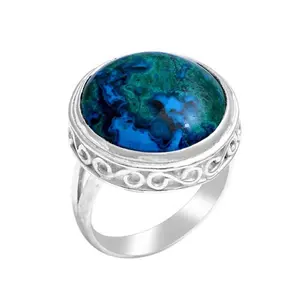 Nuovo affascinante gioiello 925 in argento Sterling Chrysocolla forma rotonda gemma anello grossista e produttore