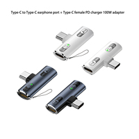 Adaptateur d'alimentation USB-C Type-C Hub 1 vers 2 pour musique/charge, charge rapide PD 100W, en alliage d'aluminium, compatible téléphones