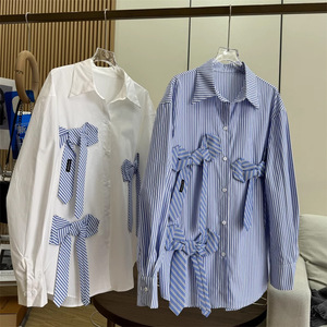 Chemise à manches longues pour femme avec nœud papillon 3D, tendance - Product Image 1