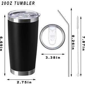 Gobelet isotherme noir en acier inoxydable de 20 oz avec couvercle et paille, tasse à café réutilisable pour boissons chaudes et froides, bouteille isotherme sous vide, lot en gros - Product Image 5