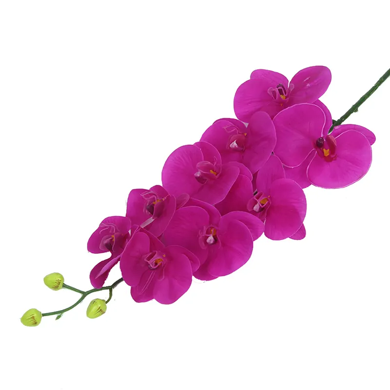 Flores artificiais de orquídea de 9 cabeças, alta simulação, casamento, haste única, toque real, látex, borboleta