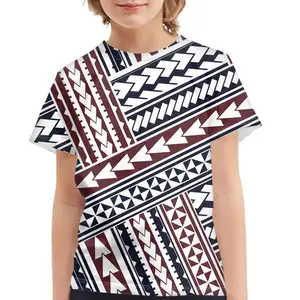 थोक कस्टम पोलेनीशियाई पारंपरिक जनजातीय प्रिंट लड़कियों बच्चों Tshirts बच्चों आरामदायक उच्च बनाने की क्रिया कपड़े शर्ट