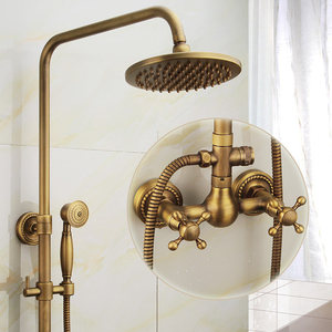 Kit de <span class=keywords><strong>Ducha</strong></span> de Cobre Cepillado Estilo Antiguo con Rociador de Lluvia, Grifo de Baño Retro Vintage de Agua Fría/Caliente con Acabado Color Bronce - Product Image 3