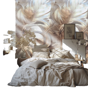 Mural de Pared de <span class=keywords><strong>Vinilo</strong></span> con Diseño de Hojas de Palma en Beige Crema, Floral, para Comedor, Sala de Estar, Pasillo, Resistente a la Humedad, Papel Tapiz Fotográfico - Product Image 2