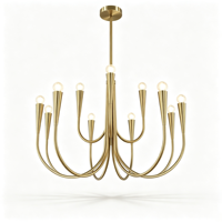 Lustre moderne en or avec bras courbés, luminaire suspendu à 9 lumières pour salon, décoration de villa