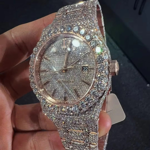 Reloj de Lujo para Hombre con Incrustaciones de Moissanita, Tono Dorado, Completamente Cubierto de Piedras, Automático, Estilo Hip Hop, Analógico - Product Image 4