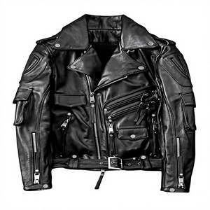 Chaqueta de Motociclista para Hombre Crown Gate International, Talla Grande, de Piel de Oveja, Impermeable, Corte Ajustado, Cuello Alto, Cierre de Cremallera, Color Negro - Product Image 1