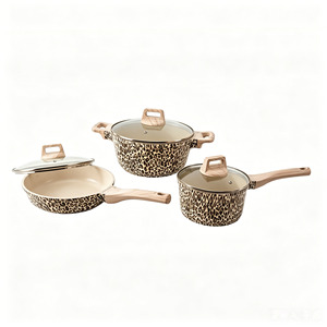 Ensemble de 6 casseroles et poêles en céramique antiadhésives en aluminium moulé sous pression à imprimé léopard, sans PFOA, personnalisable OEM, vente en gros - Product Image 1