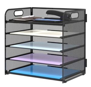 Office Supplies Desk Organizer Metal Mesh Paper <b>Tray</b> <b>File</b> Holder 5 Tier Desk Organizer with Handle - Product Image 1