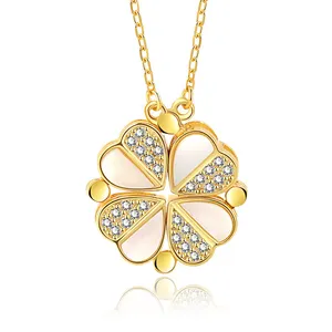 Fashion Lucky 4 Leaf Clover Necklace Gold Plated Diamond Pendant High Quality Crafted 925 Sterling Silver Necklaces For Women