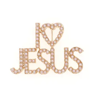 Fashion Gold Plated Pearl I Love JESUS Brooch For Decoration Accessories