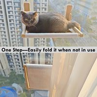Hamac pour chat en bois naturel JQ, hamac pour chat à fenêtre, pliable, perchoir pour chat à fenêtre pour les petites fenêtres