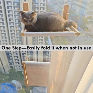 Hamac pour chat en bois naturel JQ, hamac pour chat à fenêtre, pliable, perchoir pour chat à fenêtre pour les petites fenêtres - Product Image 2
