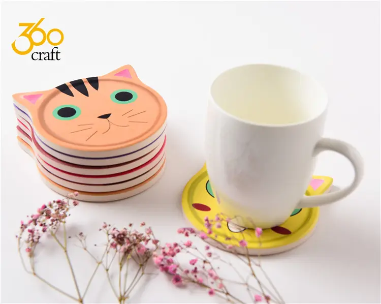 Yeni tasarım kedi şekli sevimli özel baskı seramik Placemats kahve kupa paspaslar fincan altlığı içecekler için