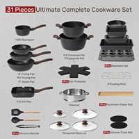 Ensemble de 31 ustensiles de cuisine en aluminium moulé sous pression, antiadhésifs, sans PFOA, compatibles induction, température de cuisson de -40 à 230 degrés Celsius