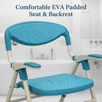 Chaise de douche pliante en aluminium RUFU RF3206A avec accoudoirs rabattables, siège et dossier rembourrés en EVA, hauteur réglable, sécurité pour la salle de bain