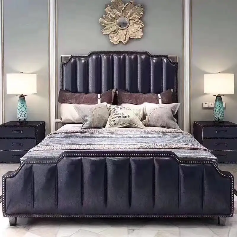 Conjunto de muebles nórdicos y contemporáneos, cama de cuero moderna de lujo, tamaño king
