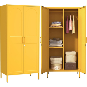 ตู้เสื้อผ้าเหล็กสมัยใหม่ ประตูคู่ พร้อมก้านแขวนเสื้อผ้าแบบล็อคได้ สำหรับห้องนอน ห้องนั่งเล่น เฟอร์นิเจอร์พับได้หลากสีสำหรับใช้ในบ้าน - Product Image 1