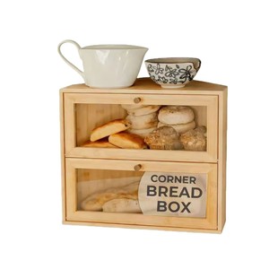 Wooden <b>kitchen</b> corner bread box, triangular double-layer dessert and pastry bread storage box, bamboo and wood food storage box - Product Image 5