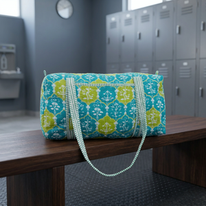 Bolsa de Viaje Acolchada con Estampado Floral Verde Azulado, Gran Capacidad, Cierre de Cremallera, Bolsa de Fin de Semana, Bolsas de Viaje con Estampado a Mano, Venta al Por Mayor - Product Image 3