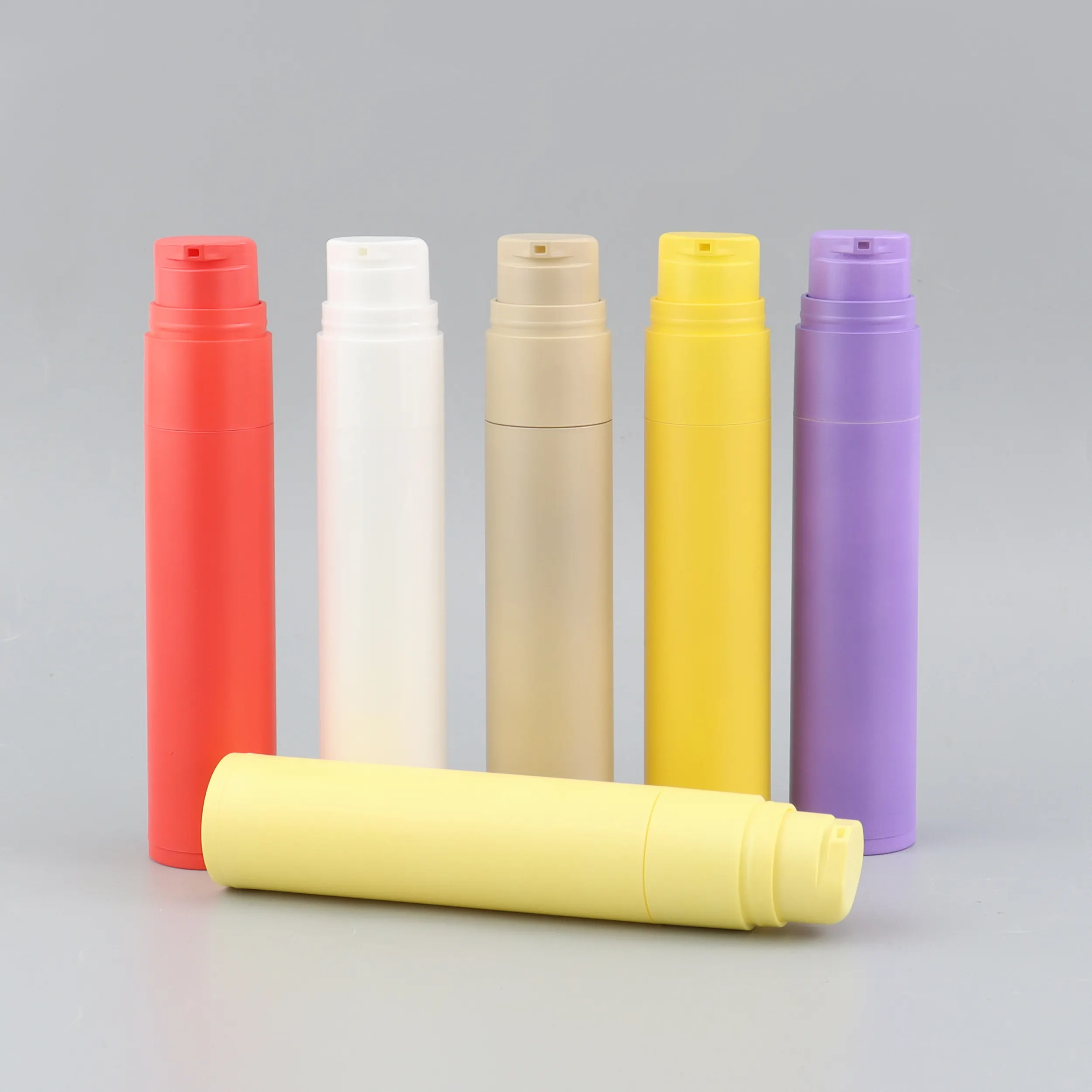 Refillable colorful cosmetic airless pump toothpaste tube PP plastic bottle 60ml slim bottle