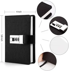 A7迷你口袋笔记本期刊面料硬封面计划组织者带组合锁旅行日记