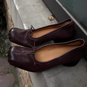 Genuine Leather Square Toe Ballet Flats <b>With</b> <b>Bow</b> Decor Slip-On Women's <b>Shoes</b> All Seasons Breathable Pig Skin Lining - Product Image 4