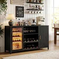 Meuble bar à vin HANYEE 70 pouces en bois noir cannelé avec étagères réglables et chargeur USB/Type-C