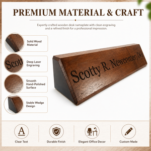 Porta Nome da Tavolo in Legno Massello a Triangolo, Targhetta da Scrivania in Noce, Supporto per Nome da Tavolo in Legno per Riunioni e Ufficio - Product Image 3
